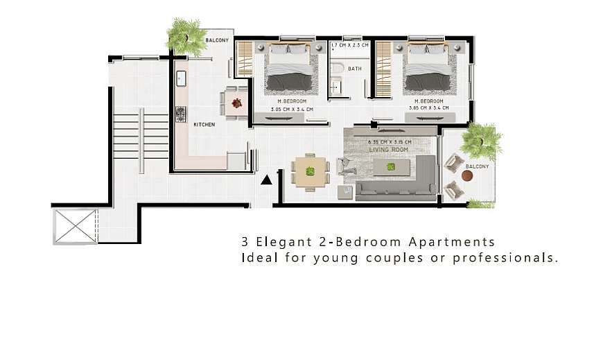 2 bdrm apt/center